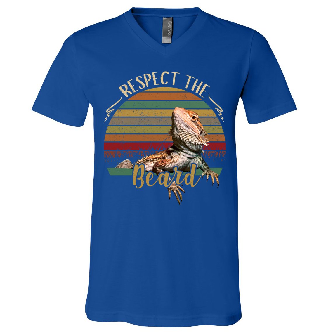 Vintage Respect The Beard Funny Bearded Dragon Lizard Gift V-Neck T-Shirt