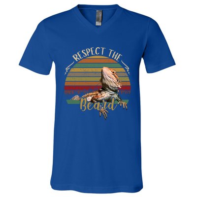 Vintage Respect The Beard Funny Bearded Dragon Lizard Gift V-Neck T-Shirt