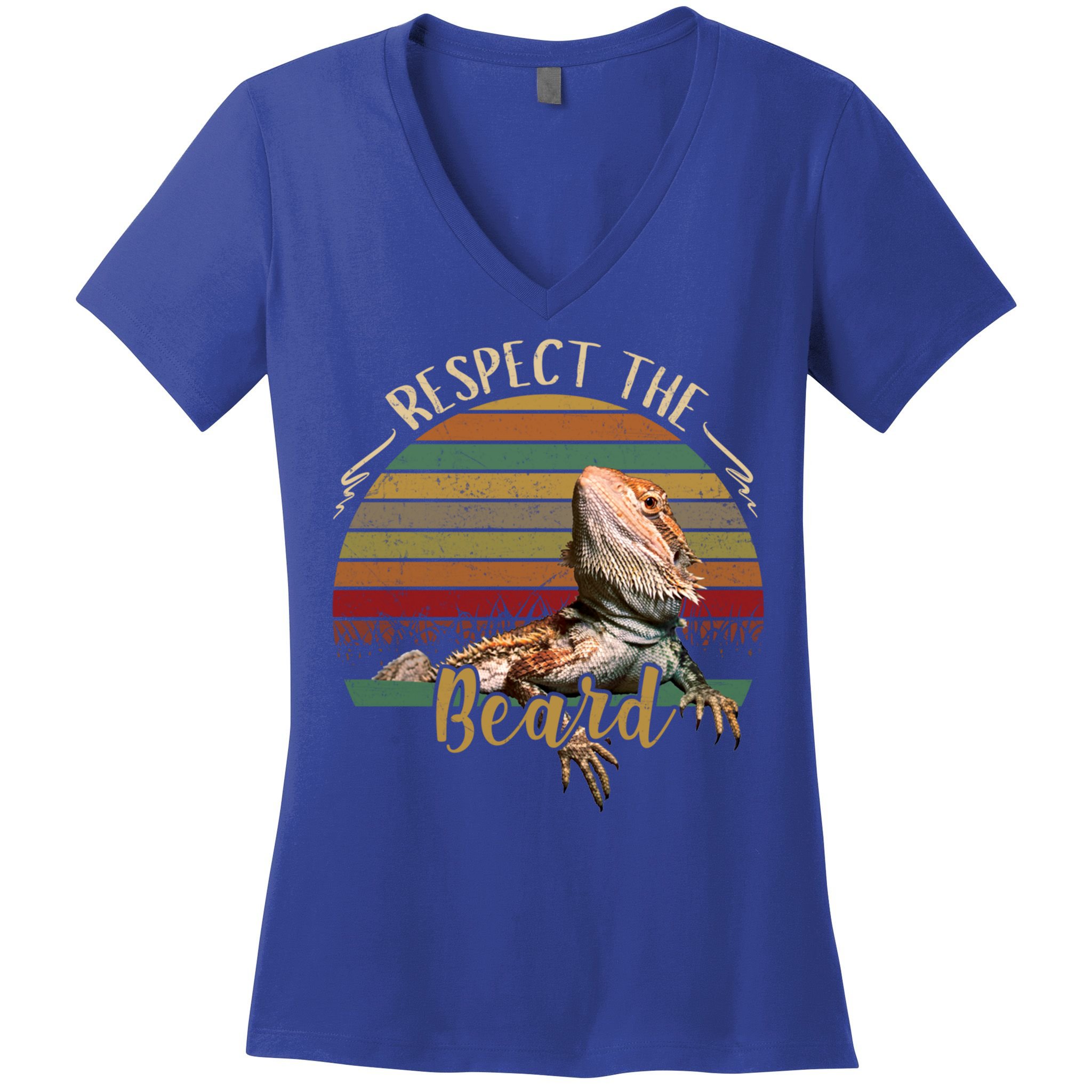 Vintage Respect The Beard Funny Bearded Dragon Lizard Gift Women's V-Neck T-Shirt