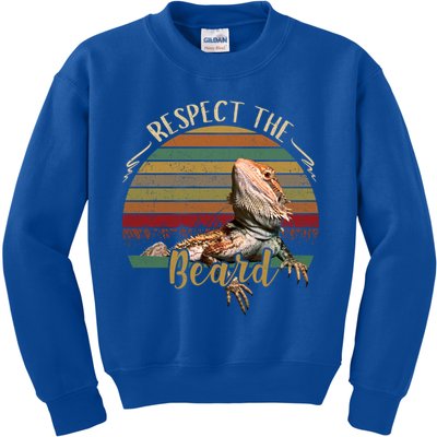Vintage Respect The Beard Funny Bearded Dragon Lizard Gift Kids Sweatshirt