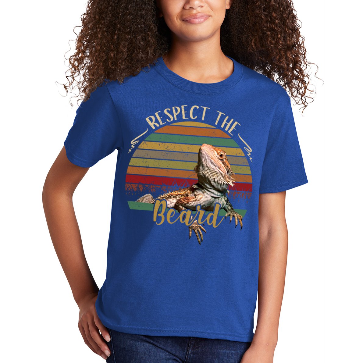 Vintage Respect The Beard Funny Bearded Dragon Lizard Gift Kids T-Shirt