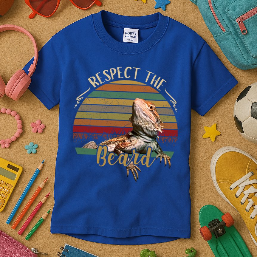 Vintage Respect The Beard Funny Bearded Dragon Lizard Gift Kids T-Shirt