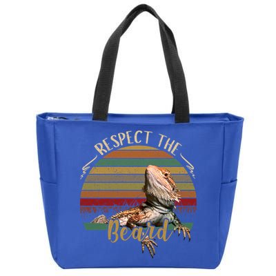 Vintage Respect The Beard Funny Bearded Dragon Lizard Gift Zip Tote Bag