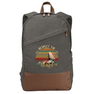 Vintage Respect The Beard Funny Bearded Dragon Lizard Gift Cotton Canvas Backpack