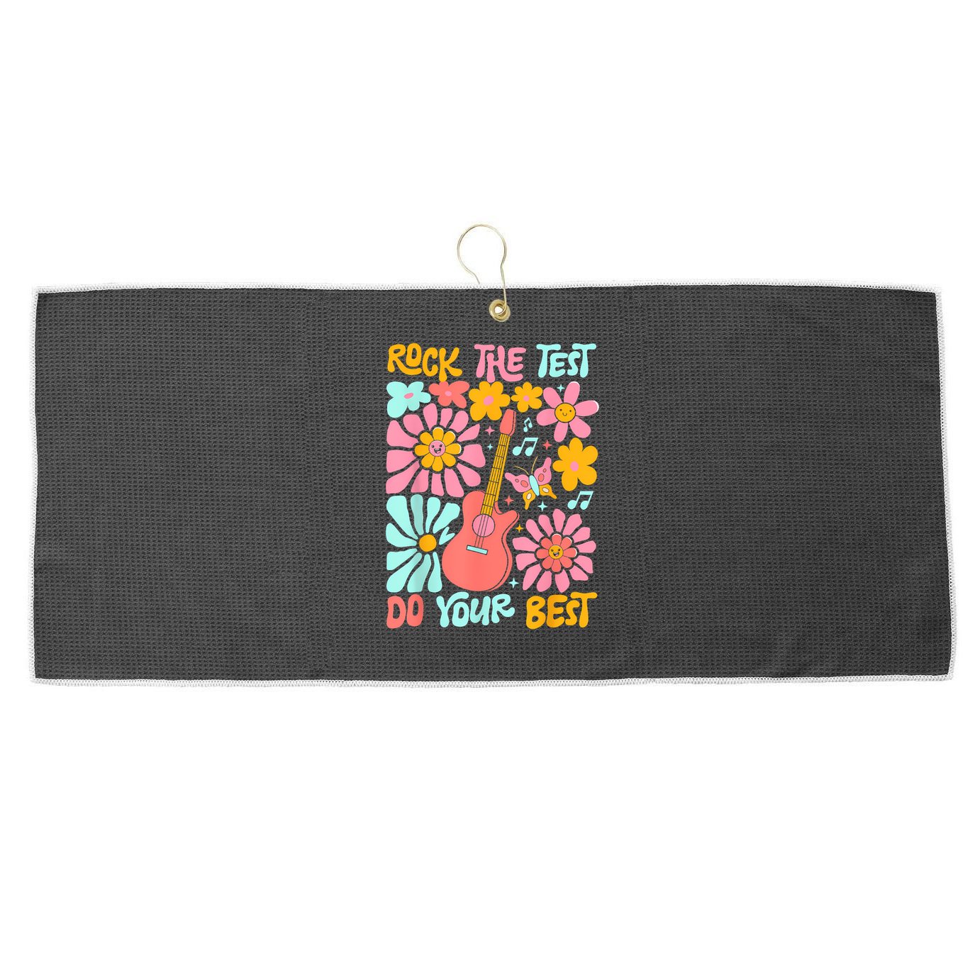 Vintage Rock The Test Funny Test Day For Teachers Large Microfiber Waffle Golf Towel
