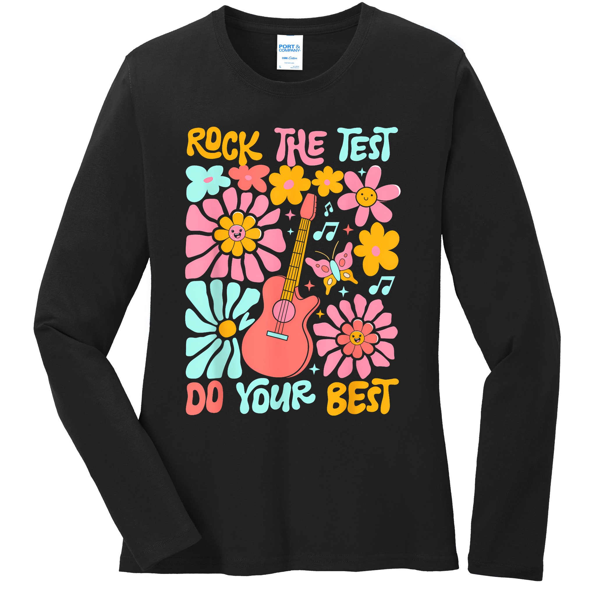 Vintage Rock The Test Funny Test Day For Teachers Ladies Long Sleeve Shirt