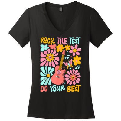 Vintage Rock The Test Funny Test Day For Teachers Women's V-Neck T-Shirt