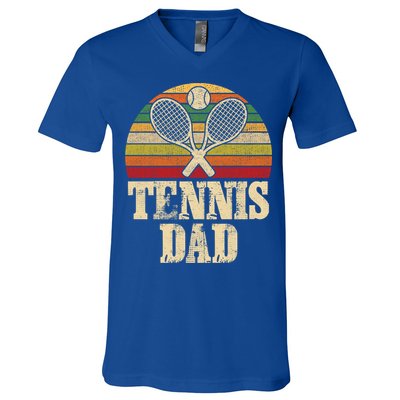 Vintage Retro Tennis Dad Fathers Day Present Gift V-Neck T-Shirt