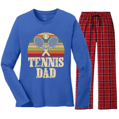 Vintage Retro Tennis Dad Fathers Day Present Gift Women's Long Sleeve Flannel Pajama Set 