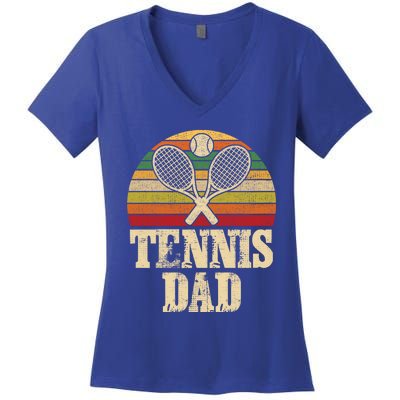 Vintage Retro Tennis Dad Fathers Day Present Gift Women's V-Neck T-Shirt