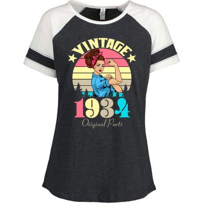 Vintage Rosie The Riveter 1934 Original Parts 90th Birthday Enza Ladies Jersey Colorblock Tee