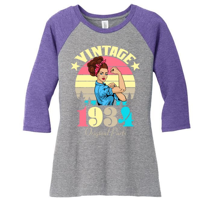 Vintage Rosie The Riveter 1934 Original Parts 90th Birthday Women's Tri-Blend 3/4-Sleeve Raglan Shirt