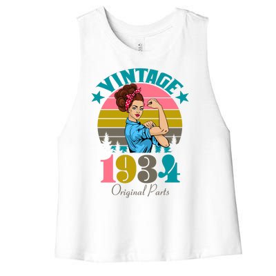 Vintage Rosie The Riveter 1934 Original Parts 90th Birthday Women's Racerback Cropped Tank