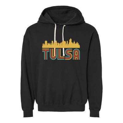 Vintage Retro Tulsa Oklahoma Skyline Garment-Dyed Fleece Hoodie