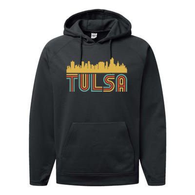 Vintage Retro Tulsa Oklahoma Skyline Performance Fleece Hoodie