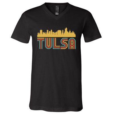 Vintage Retro Tulsa Oklahoma Skyline V-Neck T-Shirt