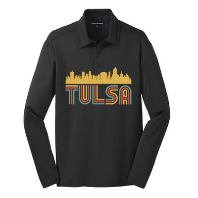 Vintage Retro Tulsa Oklahoma Skyline Silk Touch Performance Long Sleeve Polo