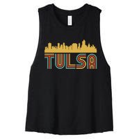 Vintage Retro Tulsa Oklahoma Skyline Women's Racerback Cropped Tank