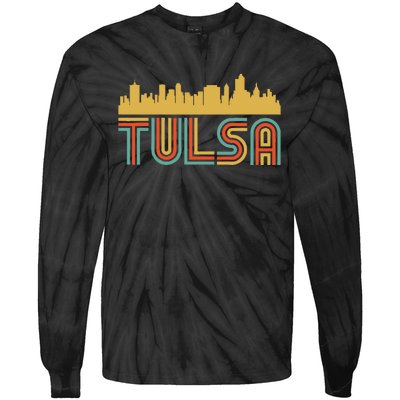 Vintage Retro Tulsa Oklahoma Skyline Tie-Dye Long Sleeve Shirt