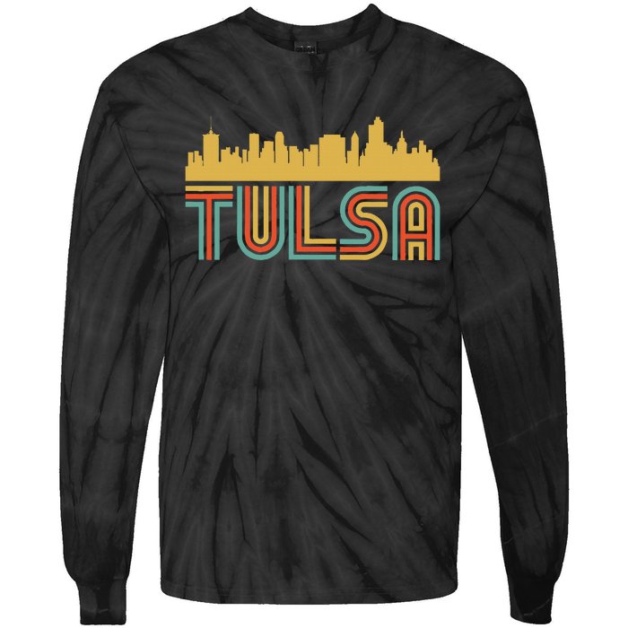 Vintage Retro Tulsa Oklahoma Skyline Tie-Dye Long Sleeve Shirt