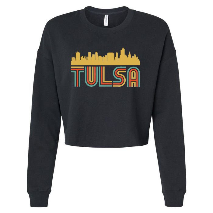 Vintage Retro Tulsa Oklahoma Skyline Cropped Pullover Crew