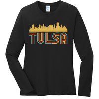 Vintage Retro Tulsa Oklahoma Skyline Ladies Long Sleeve Shirt