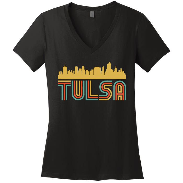 Vintage Retro Tulsa Oklahoma Skyline Women's V-Neck T-Shirt