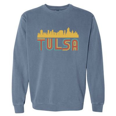 Vintage Retro Tulsa Oklahoma Skyline Garment-Dyed Sweatshirt