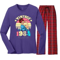 Vintage Rosie The Riveter 1984 Original Parts 40th Birthday Women's Long Sleeve Flannel Pajama Set 