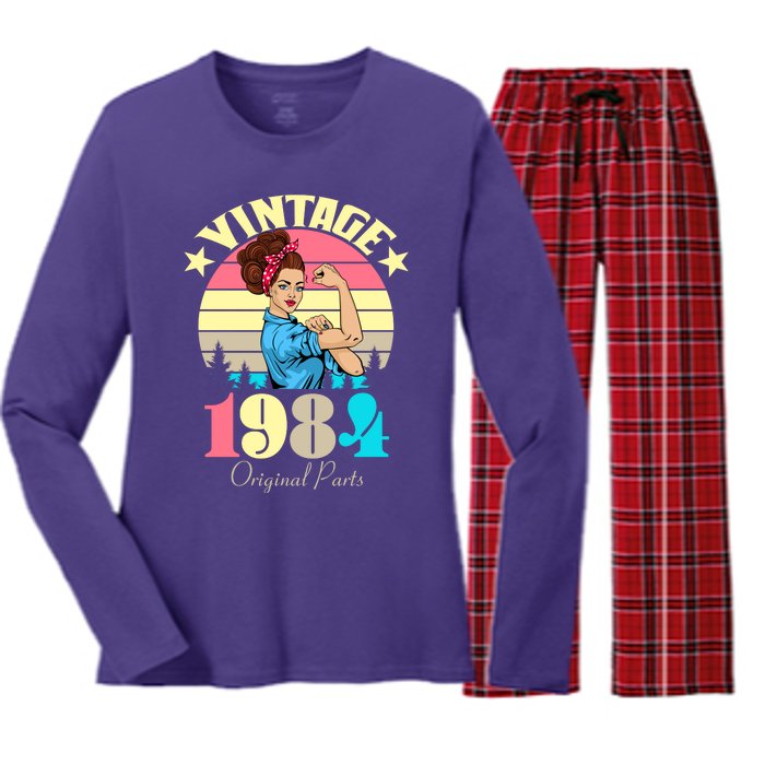 Vintage Rosie The Riveter 1984 Original Parts 40th Birthday Women's Long Sleeve Flannel Pajama Set 