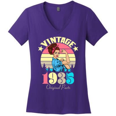 Vintage Rosie The Riveter 1935 Original Parts 90th Birthday Women's V-Neck T-Shirt