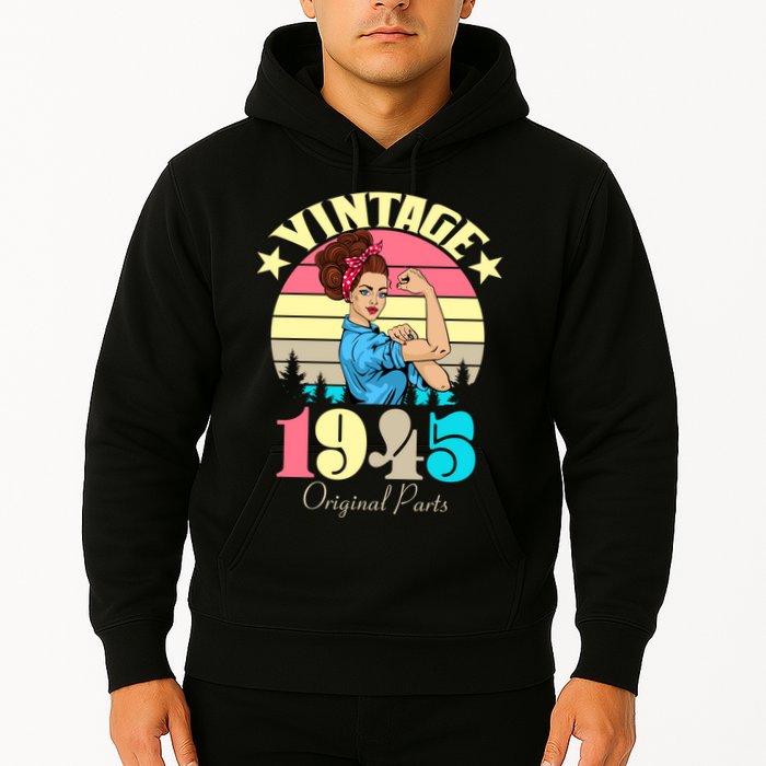 Vintage Rosie The Riveter 1945 Original Parts 80th Birthday Hoodie