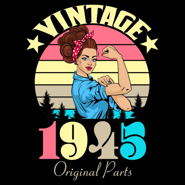 Vintage Rosie The Riveter 1945 Original Parts 80th Birthday Hoodie