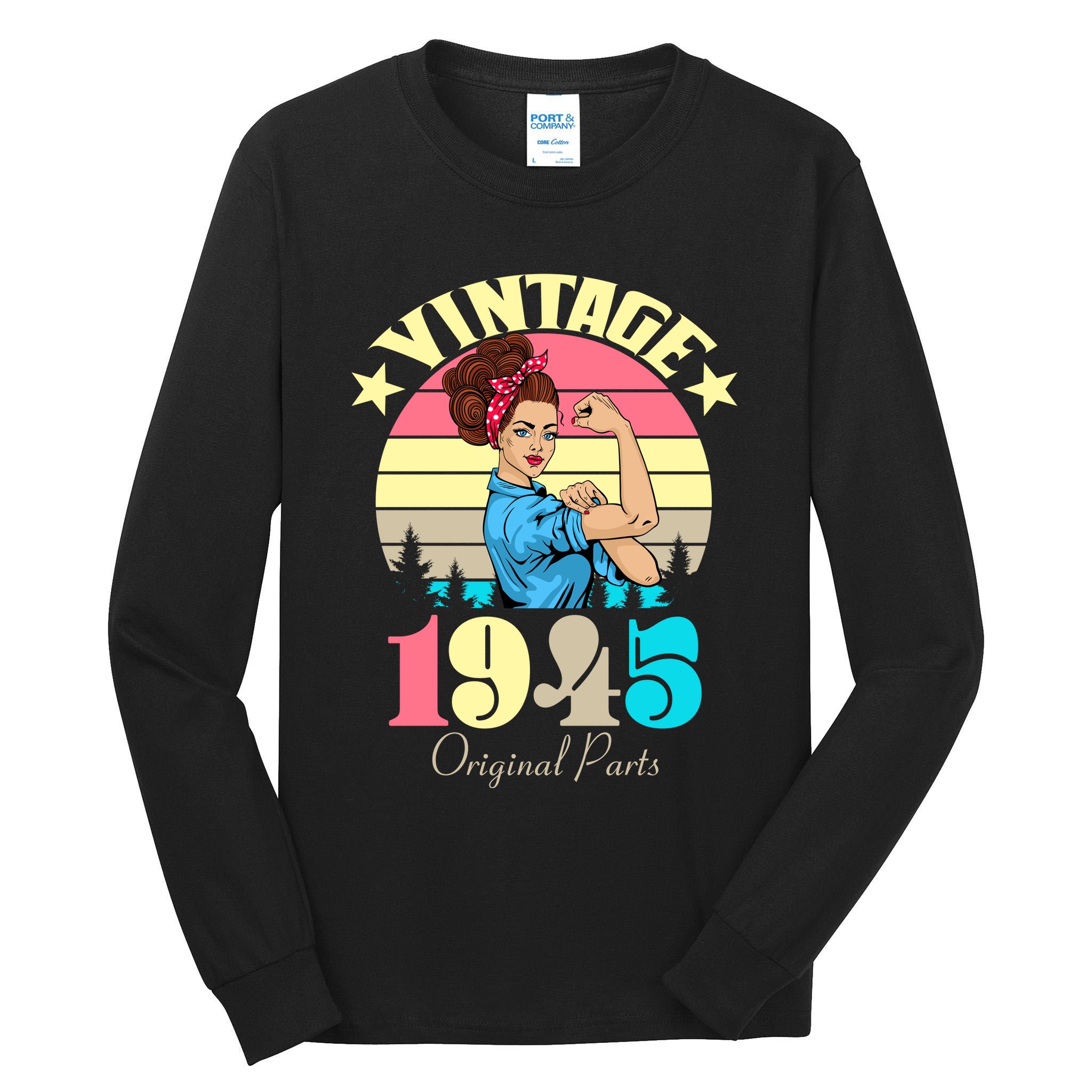 Vintage Rosie The Riveter 1945 Original Parts 80th Birthday Tall Long Sleeve T-Shirt