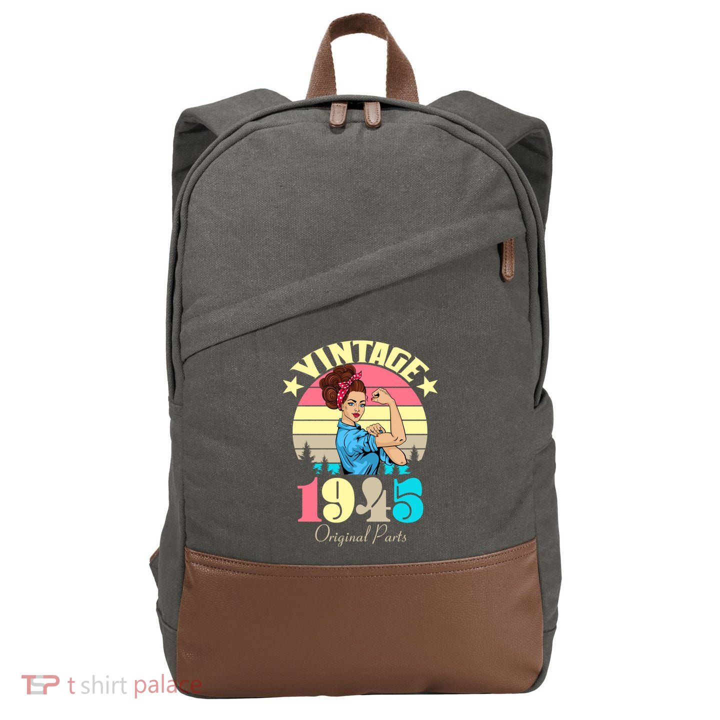 Vintage Rosie The Riveter 1945 Original Parts 80th Birthday Cotton Canvas Backpack