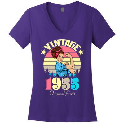 Vintage Rosie The Riveter 1955 Original Parts 70th Birthday Women's V-Neck T-Shirt