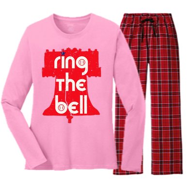 Vintage Ring The Bell Philadelphia Philly Jawn Christmas Women's Long Sleeve Flannel Pajama Set 