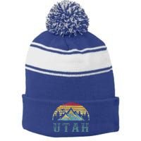 Vintage Retro Ut Utah U.S. Mountain State Stripe Pom Pom Beanie