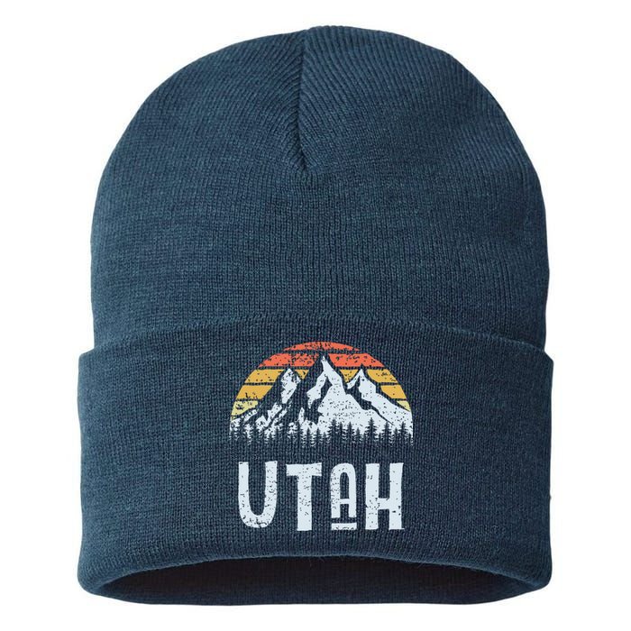 Vintage Retro Ut Utah Mountain State Sunrise Sustainable Knit Beanie