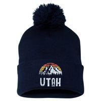 Vintage Retro Ut Utah Mountain State Sunrise Pom Pom 12in Knit Beanie