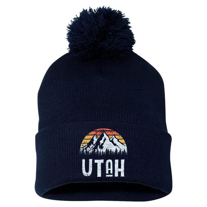 Vintage Retro Ut Utah Mountain State Sunrise Pom Pom 12in Knit Beanie