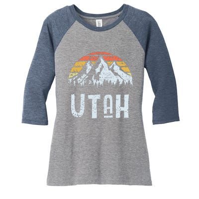 Vintage Retro Ut Utah Mountain State Sunrise Women's Tri-Blend 3/4-Sleeve Raglan Shirt