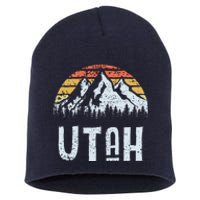 Vintage Retro Ut Utah Mountain State Sunrise Short Acrylic Beanie