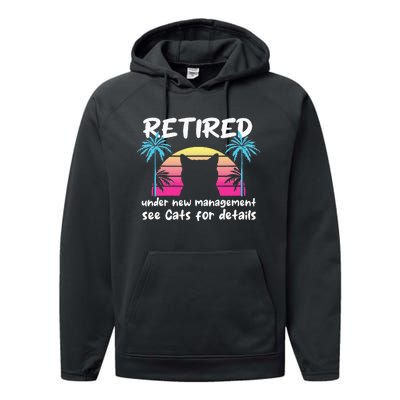 Vintage Retired Under New Management See Cats For Details Performance Fleece Hoodie