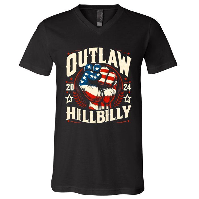 Vintage Retro Us Flag Outlaw Hillbilly 2024 Trump Vance 2024 V-Neck T-Shirt