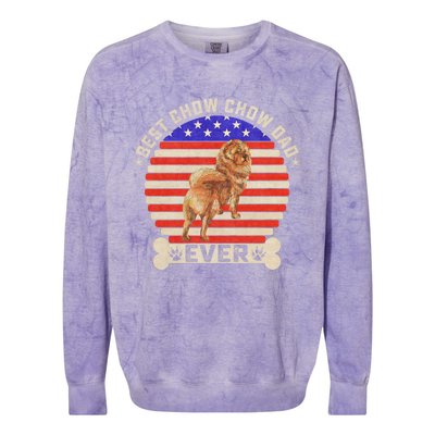 Vintage Retro Usa Flag Best Chow Chow Dog Dad Ever Sunset Gift Colorblast Crewneck Sweatshirt