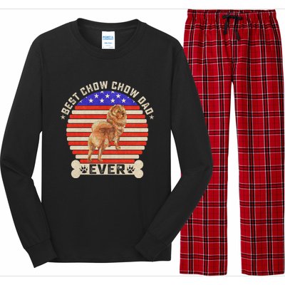 Vintage Retro Usa Flag Best Chow Chow Dog Dad Ever Sunset Gift Long Sleeve Pajama Set