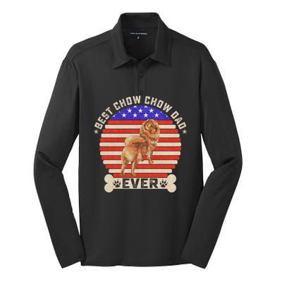 Vintage Retro Usa Flag Best Chow Chow Dog Dad Ever Sunset Gift Silk Touch Performance Long Sleeve Polo