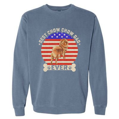 Vintage Retro Usa Flag Best Chow Chow Dog Dad Ever Sunset Gift Garment-Dyed Sweatshirt