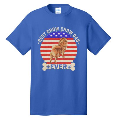 Vintage Retro Usa Flag Best Chow Chow Dog Dad Ever Sunset Gift Tall T-Shirt